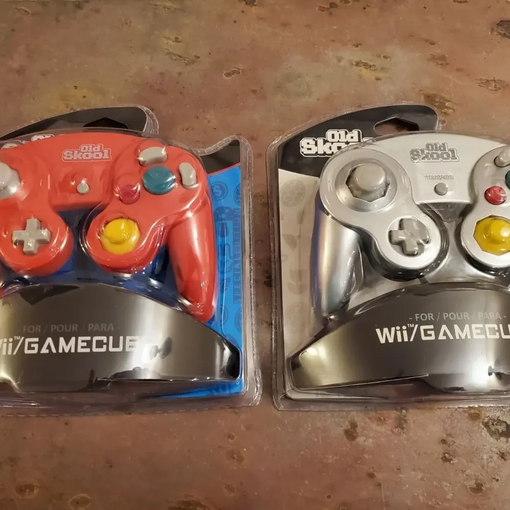 2 Gamecube Controllers - Red & Silver (NEW) - Nintendo - Old Skool